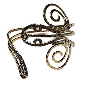 Handcrafted Hammered Art Deco Gold Tone Snake Spiral Wrap Cuff Bracelet Jewelry